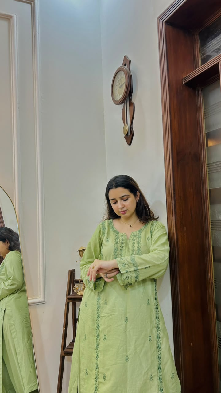 Zamara – Pistachio Green Embroidered Lawn Kurta for Women