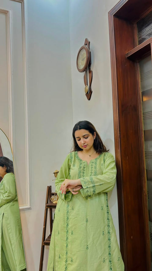 Zamara – Pistachio Green Embroidered Lawn Kurta for Women