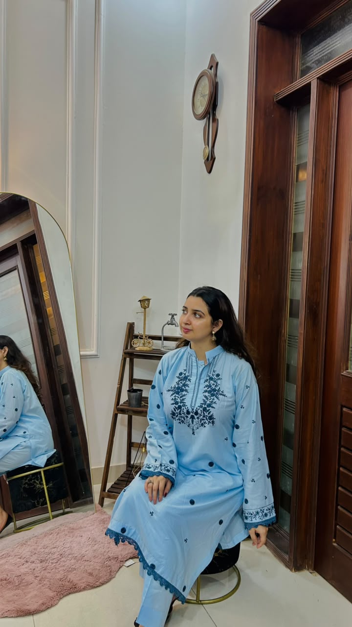 Azure – Sky Blue Embroidered Lawn Kurta for Women