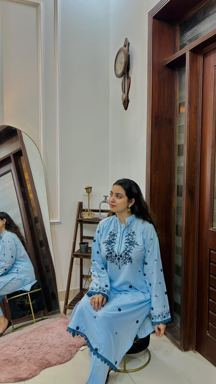 Azure – Sky Blue Embroidered Lawn Kurta for Women