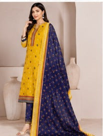 Mustard Yellow &amp; Navy Blue Printed 3-Piece Suit