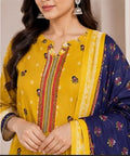 Mustard Yellow &amp; Navy Blue Printed 3-Piece Suit