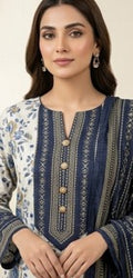 Navy Blue &amp; White Printed 3-Piece Suit