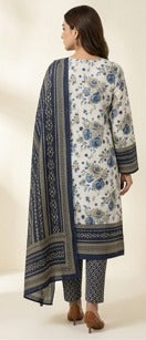 Navy Blue &amp; White Printed 3-Piece Suit