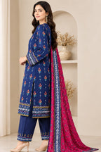 Navy Blue & Magenta Printed 3-Piece Suit Set