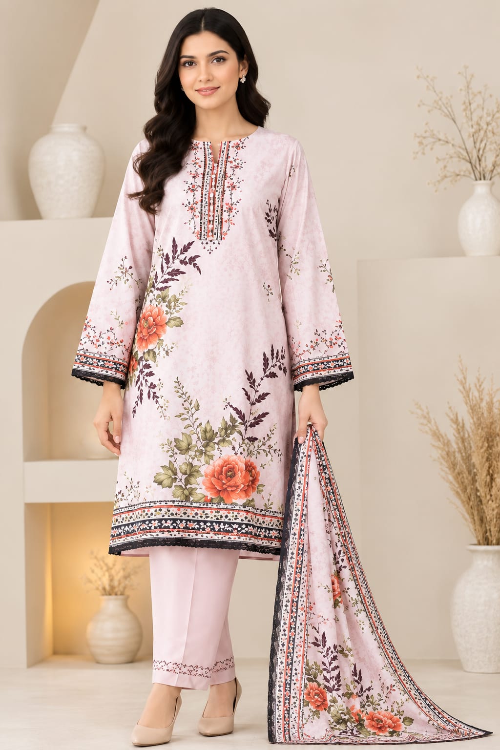 Purple Printed 3-Piece Suit Set