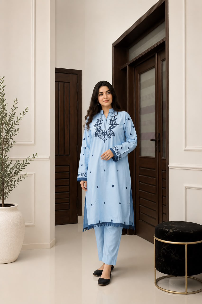Azure – Sky Blue Embroidered Lawn Kurta for Women