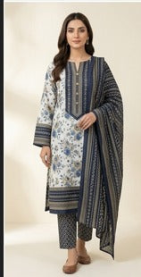 Navy Blue &amp; White Printed 3-Piece Suit